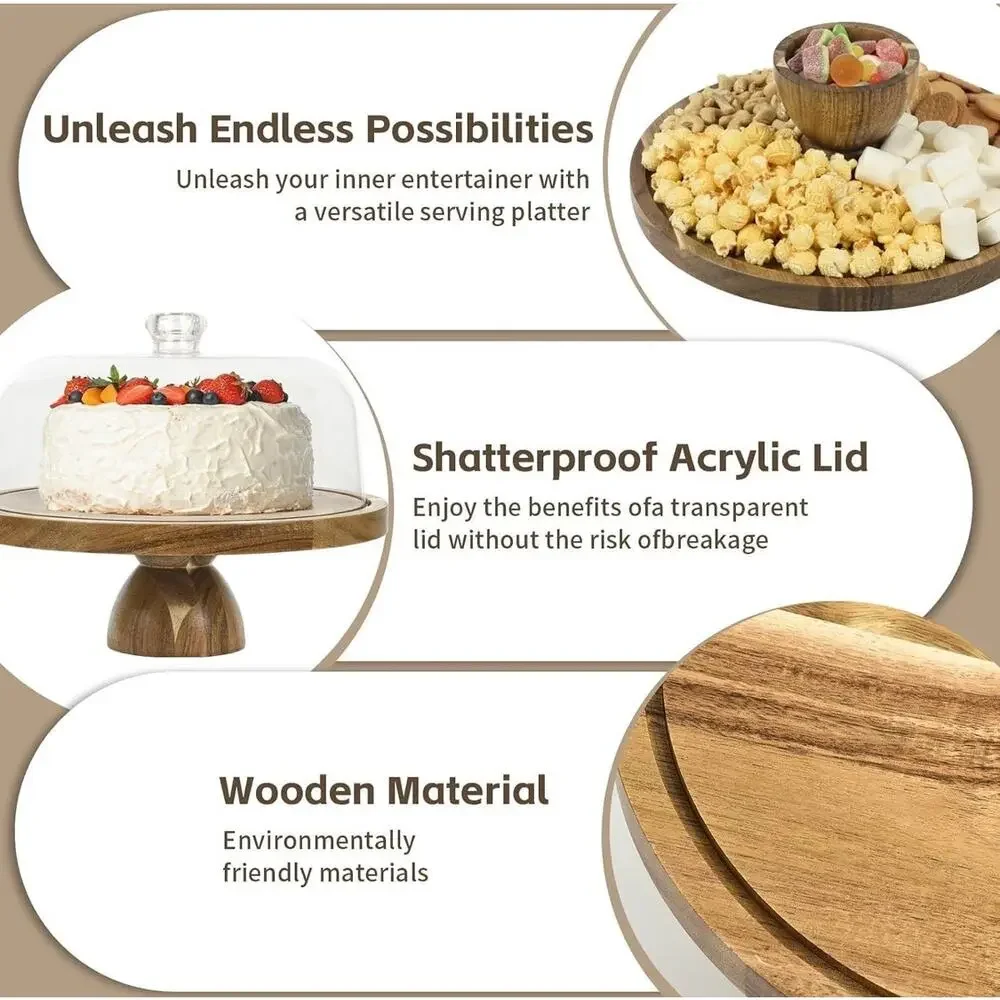 Sold on FB MarketplaceAcacia Wood Cake Stand with Acrylic Dome Lid, 12 inch Roun